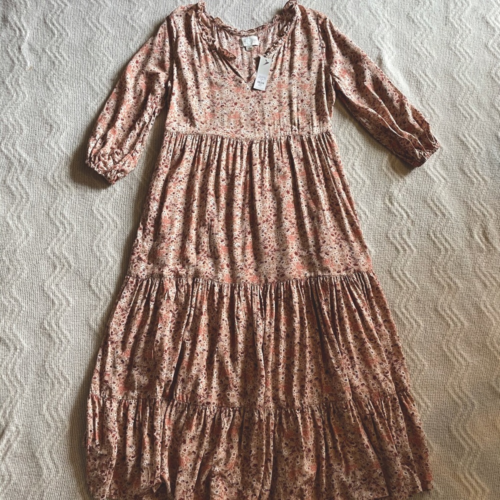NWT Tan Floral Midi Dress